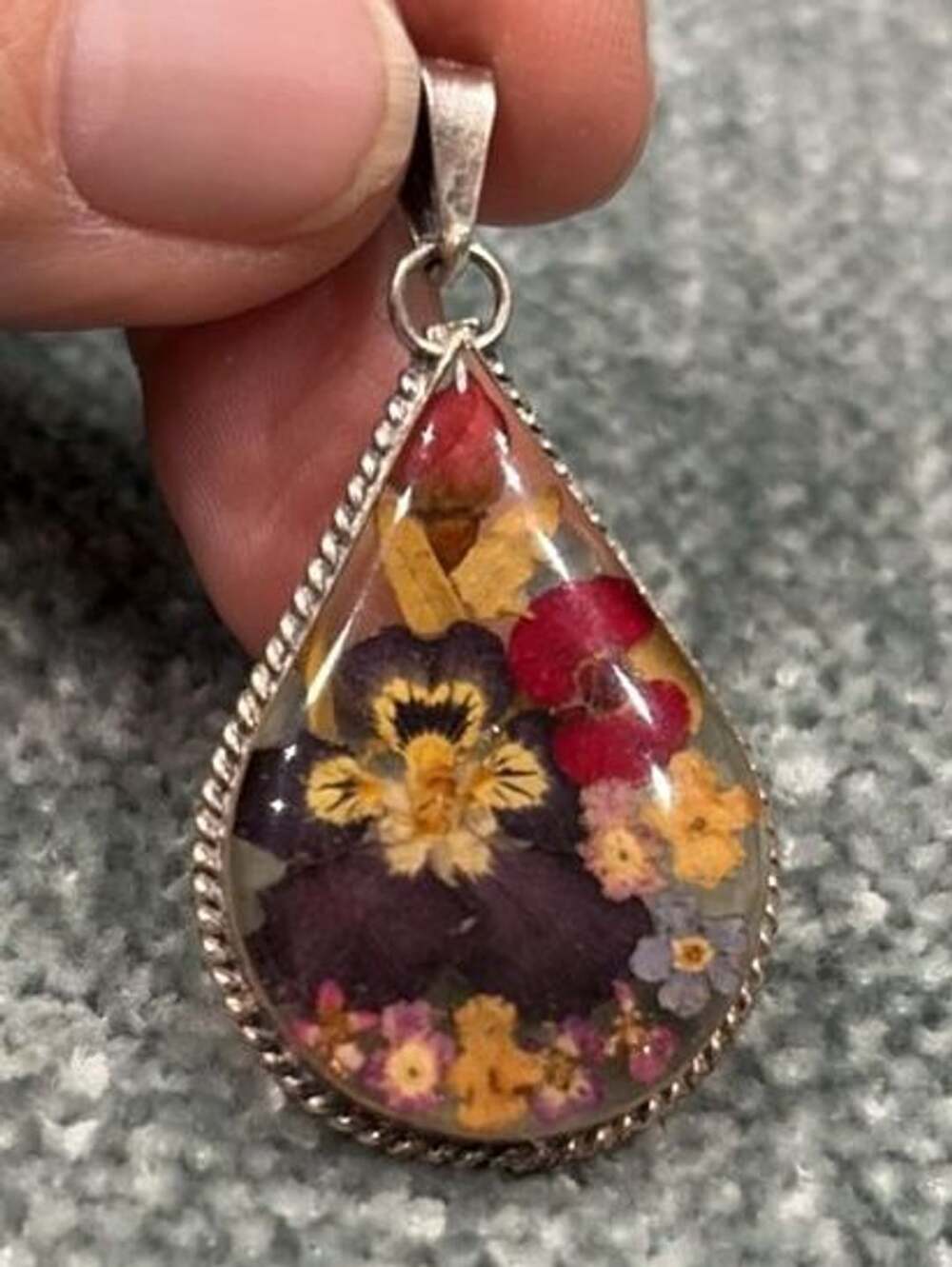 Sterling Silver Pressed Flower pendant Botanical Resin Jewelry , Wildflowers,